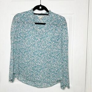 REBECCA TAYLOR‎ Popover Blouse Turquoise White Floral Ruffle Collar Size 2